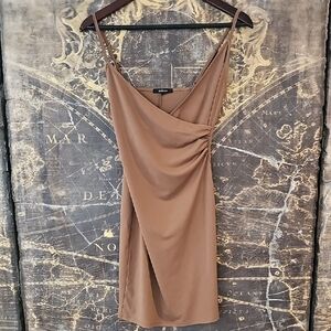Ambiance Tan Slip Dress Plunge Neckline Cocktail